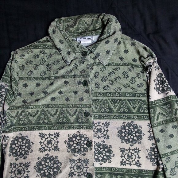 Pandora Tops - Vintage Pandora Floral Geometric Polyster Disco Shirt